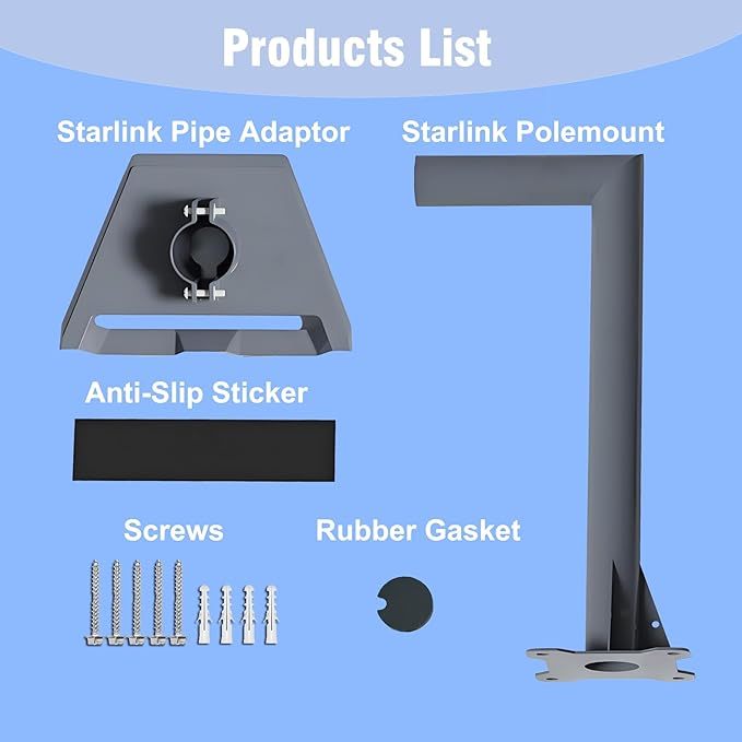 Starlink Gen 3 Mount for V3 V4 Starlink Standard Kit Dish Long Pipe Wall Mount Set Antenna Bracket Satellite Internet L Shaped Mount with Adapter