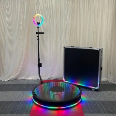 New 360 Photo Booth Videography Machine Platform for Parties with RGB Lights, Software APP Remote Automatic 360° Spin Camera Booth 450KG Load 5-7 People - 115cm Diameter