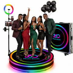 New 360 Photo Booth Videography Machine Platform for Parties with RGB Lights, Software APP Remote Automatic 360° Spin Camera Booth 450KG Load 5-7 People - 115cm Diameter