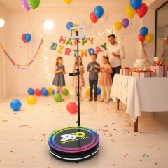 New 360 Photo Booth Videography Machine Platform for Parties with RGB Lights, Software APP Remote Automatic 360° Spin Camera Booth 450KG Load 5-7 People - 115cm Diameter