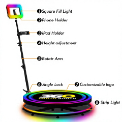 New 360 Photo Booth Videography Machine Platform for Parties with RGB Lights, Software APP Remote Automatic 360° Spin Camera Booth 450KG Load 5-7 People - 115cm Diameter