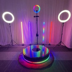 New 360 Photo Booth Videography Machine Platform for Parties with RGB Lights, Software APP Remote Automatic 360° Spin Camera Booth 450KG Load 5-7 People - 115cm Diameter