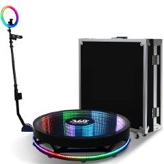New 360 Photo Booth Videography Machine Platform for Parties with RGB Lights, Software APP Remote Automatic 360° Spin Camera Booth 450KG Load 5-7 People - 115cm Diameter