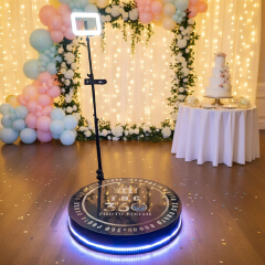 New 360 Photo Booth Videography Machine Platform for Parties with RGB Lights, Software APP Remote Automatic 360° Spin Camera Booth 450KG Load 5-7 People - 115cm Diameter