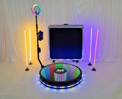New 360 Photo Booth Videography Machine Platform for Parties with RGB Lights, Software APP Remote Automatic 360° Spin Camera Booth 450KG Load 5-7 People - 115cm Diameter