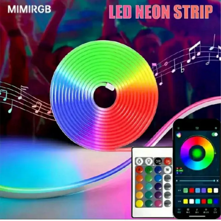NEON Light with all colours, neon strip light ,smart Neon Rope Lights 5 meters  RGB LED Strip Lights APP Remote Control Color Changing DIY Flexible Music Sync for home ,room, pool, Gaming Room Decor