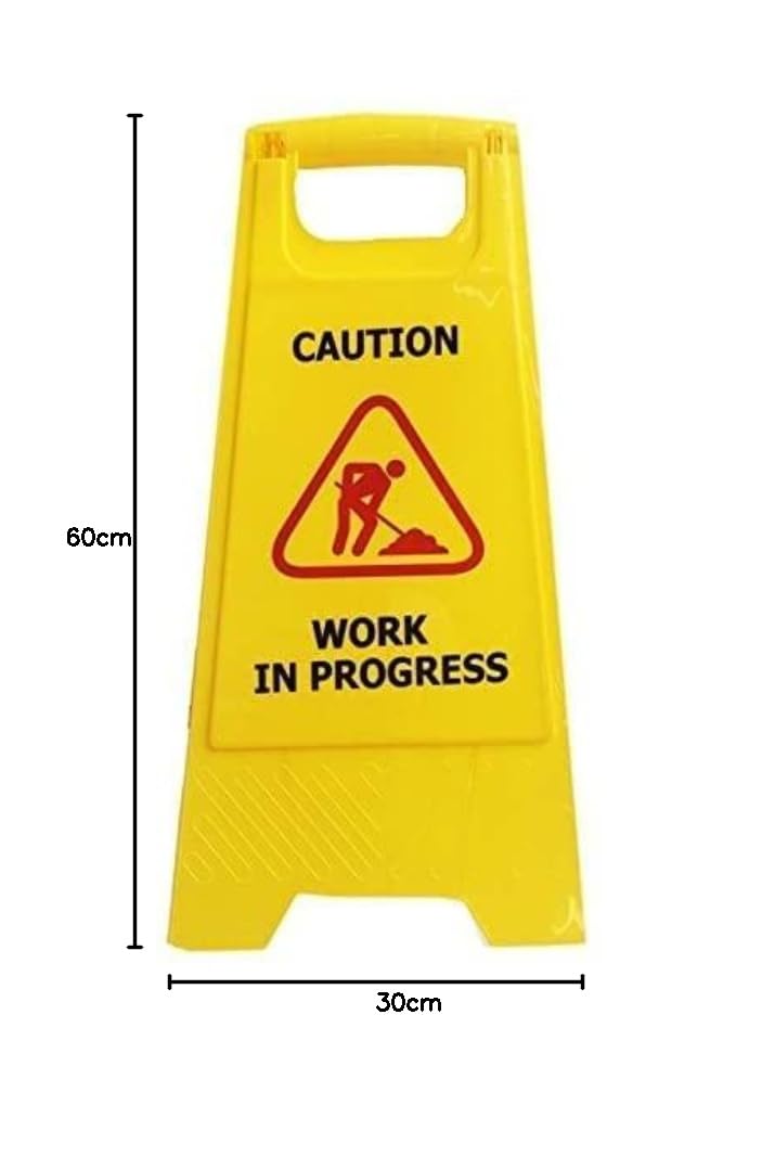 Professional Foldable Work in Progress Caution Sign, High Visibility Portable Safety Warning Standing Board, Lightweight Cautionary Sign Stand Warning Sign for Home, Office & Commercial Use