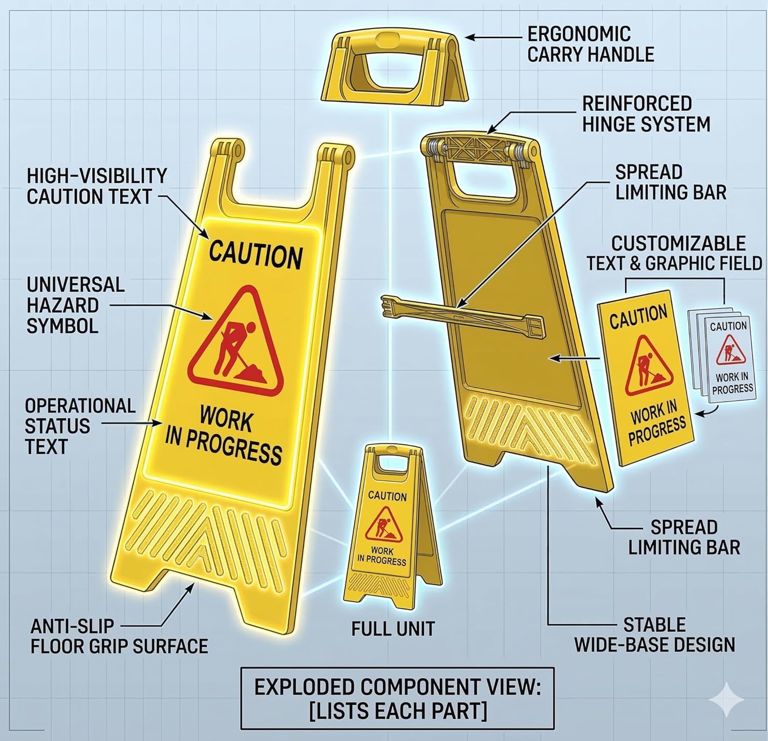 Professional Foldable Work in Progress Caution Sign, High Visibility Portable Safety Warning Standing Board, Lightweight Cautionary Sign Stand Warning Sign for Home, Office & Commercial Use