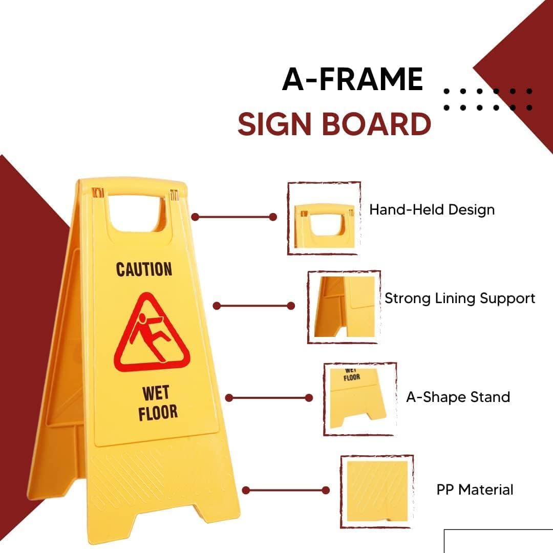 Professional Foldable Wet Floor Caution Sign, High Visibility Portable Safety Warning Standing Board, Lightweight Cautionary Sign Stand Warning Sign for Home, Office & Commercial Use