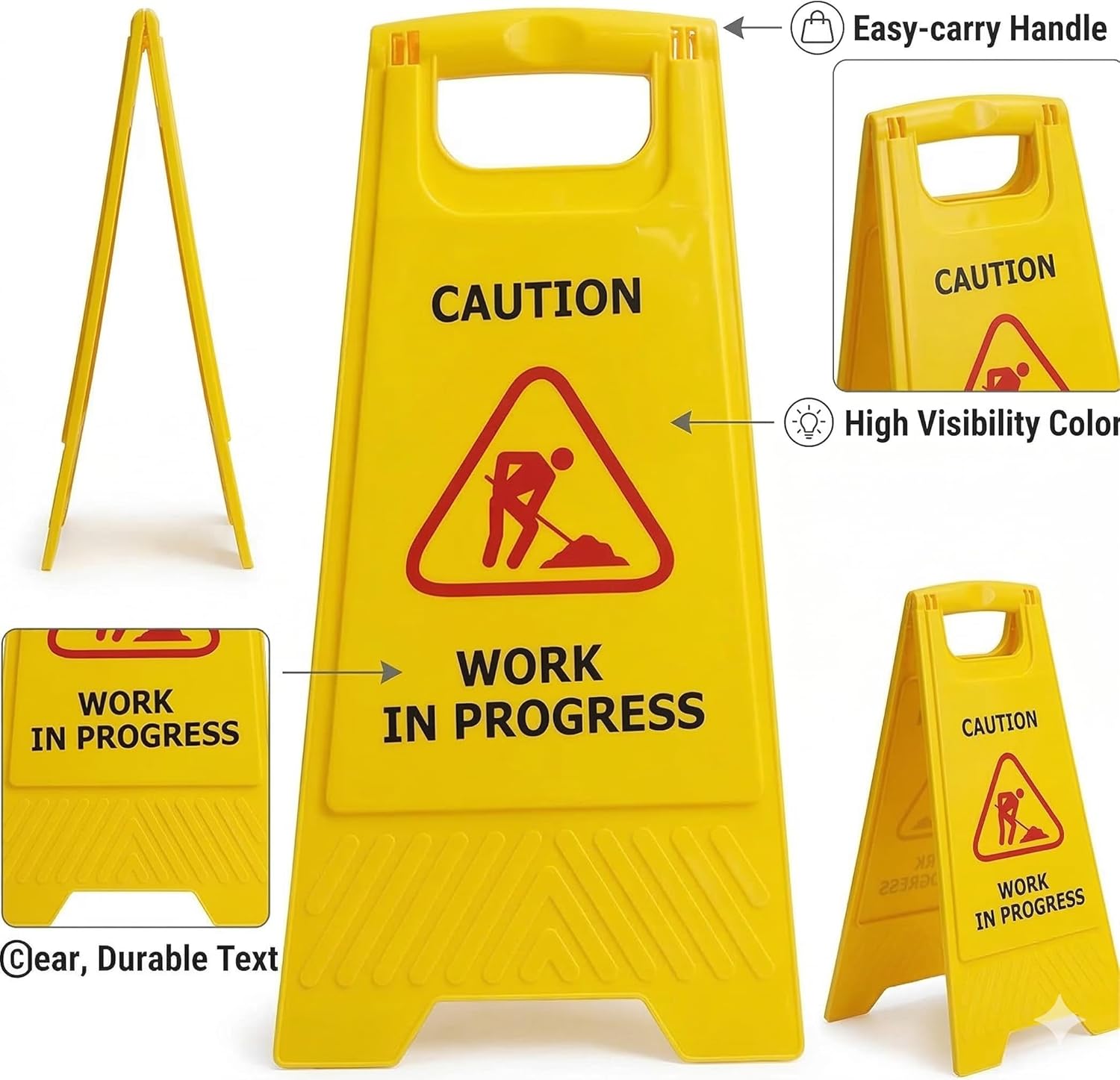 Professional Foldable Work in Progress Caution Sign, High Visibility Portable Safety Warning Standing Board, Lightweight Cautionary Sign Stand Warning Sign for Home, Office & Commercial Use
