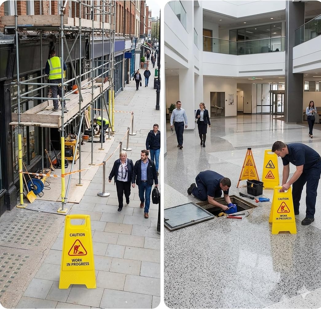Professional Foldable Work in Progress Caution Sign, High Visibility Portable Safety Warning Standing Board, Lightweight Cautionary Sign Stand Warning Sign for Home, Office & Commercial Use