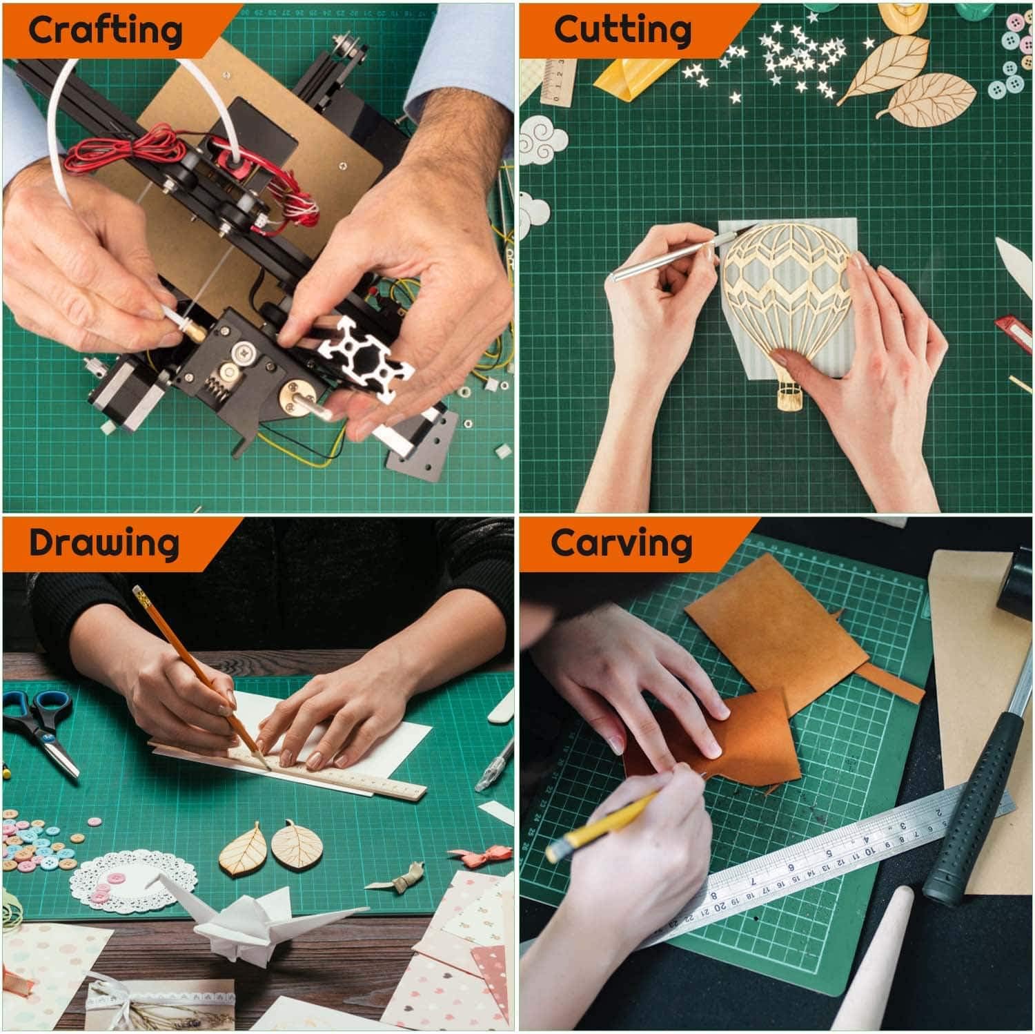 Double Sided Self-Healing Cutting Mat A3/A4 PVC Cutting Board for Sewing, Quilting & Crafting Green With Precision Grid Lines.