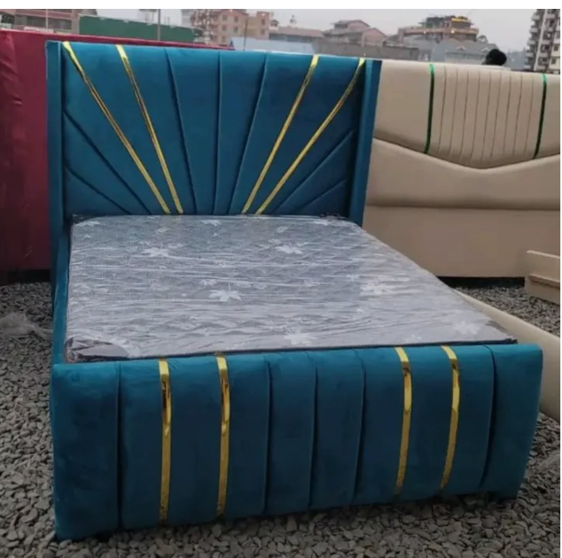 PROMOTION】Modern Chester Beds Velvet Bed Frame High Quality Durable Beds Vertical Panel Design with Golden Accents