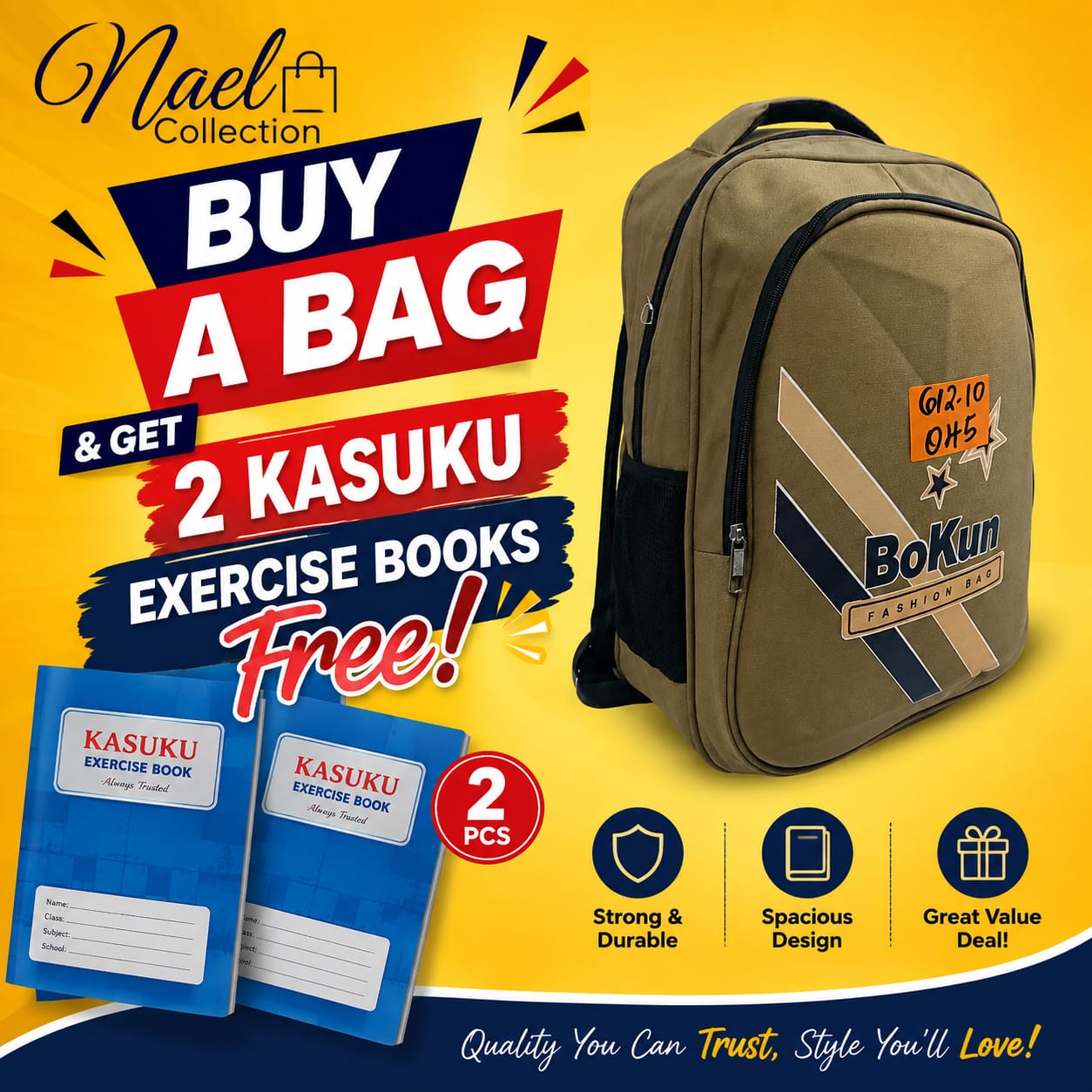 🎒🔥 BACK TO SCHOOL CRAZY OFFER !! 🎒🔥 Get this stylish and spacious school bag AND A 🎁 FREE 2 EXERCISE BOOKS.✅ STRONG & DURABLE ✅ SPACIOUS COMPARTMENTS