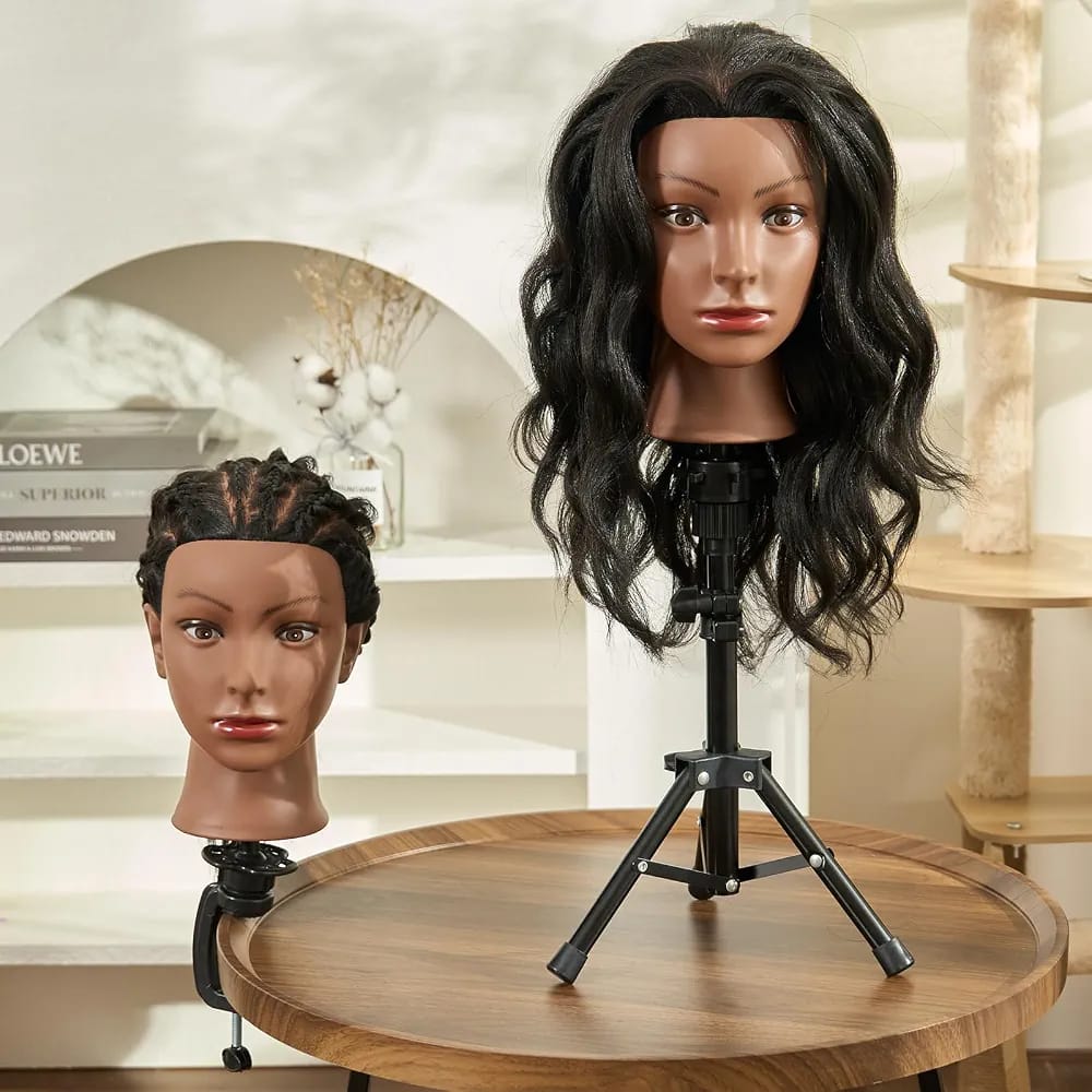 Human Hair Salon Training dummy Mannequin Head 100% Human Hair Human Hair Practice Head Human Hair Mannequin with Stand Real Hair Training Head Cosmetology Mannequin Human Hair