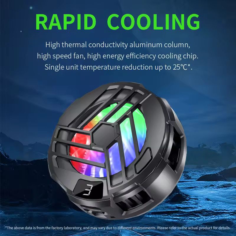 Mobile Phone Cooler Gaming Fan Cooling Pad with Enhanced Refrigeration Chip, Magnetic and clip attach Radiator for Gaming, RGB Lighting, Fast Cooling Black