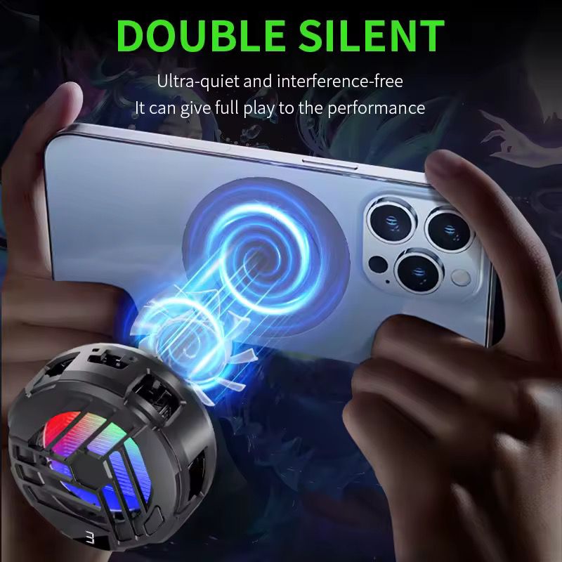 Mobile Phone Cooler Gaming Fan Cooling Pad with Enhanced Refrigeration Chip, Magnetic and clip attach Radiator for Gaming, RGB Lighting, Fast Cooling Black