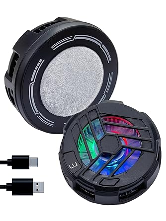 Mobile Phone Cooler Gaming Fan Cooling Pad with Enhanced Refrigeration Chip, Magnetic and clip attach Radiator for Gaming, RGB Lighting, Fast Cooling Black