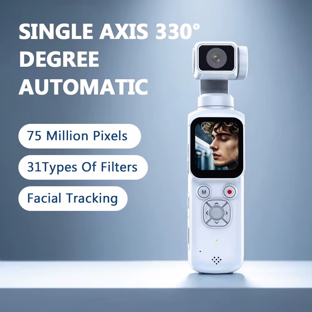 4K Pocket Action Camera Handheld Gimbal Stabilizer 75MP 330° Face Tracking 31 Filters 1.72" Ultra HD Touch Screen Vlog Recorder