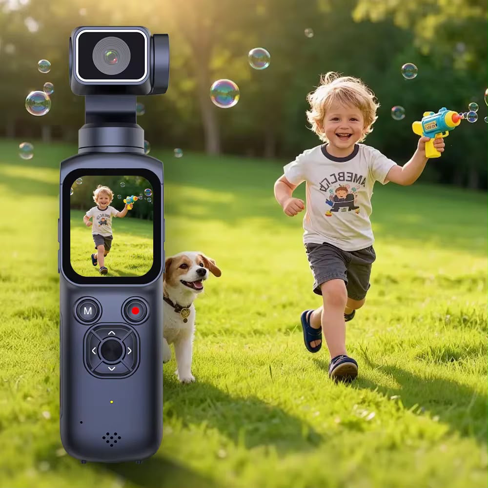 4K Pocket Action Camera Handheld Gimbal Stabilizer 75MP 330° Face Tracking 31 Filters 1.72" Ultra HD Touch Screen Vlog Recorder