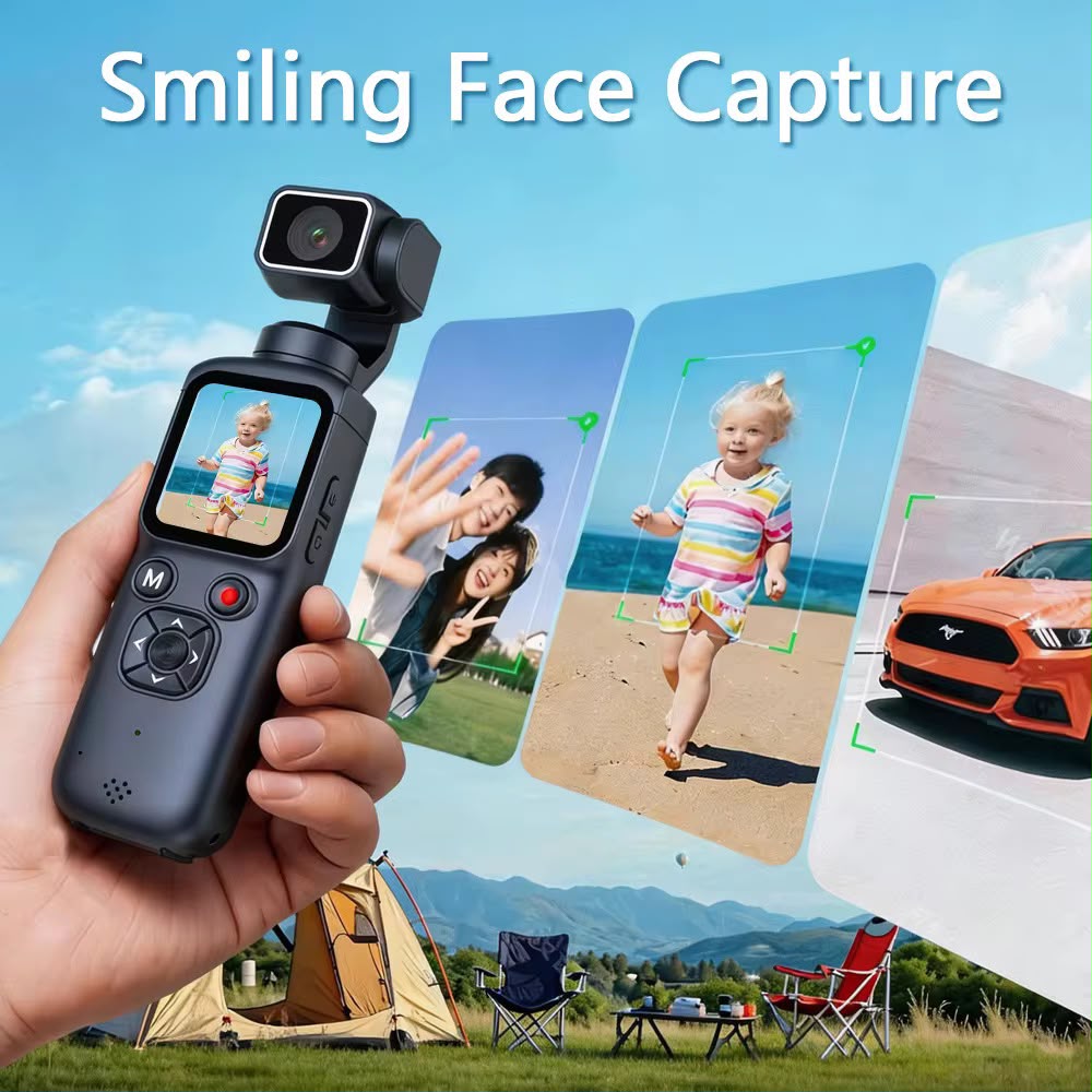4K Pocket Action Camera Handheld Gimbal Stabilizer 75MP 330° Face Tracking 31 Filters 1.72" Ultra HD Touch Screen Vlog Recorder