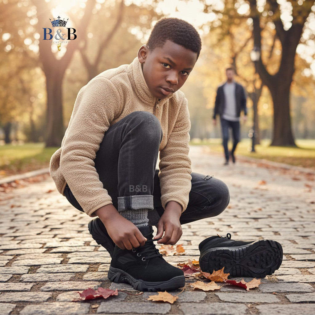Ultimate Explorer Kids, Rugged Suede And All-Terrain Grip. Durable Desert Tan, Black And Beige sneakers for Active Kids. Breathable, Slip-Resistant Adventure Wear, Rugged Aesthetic for Everyday Cool.