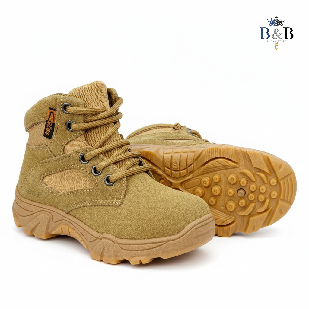 Ultimate Explorer Kids, Rugged Suede And All-Terrain Grip. Durable Desert Tan, Black And Beige sneakers for Active Kids. Breathable, Slip-Resistant Adventure Wear, Rugged Aesthetic for Everyday Cool.