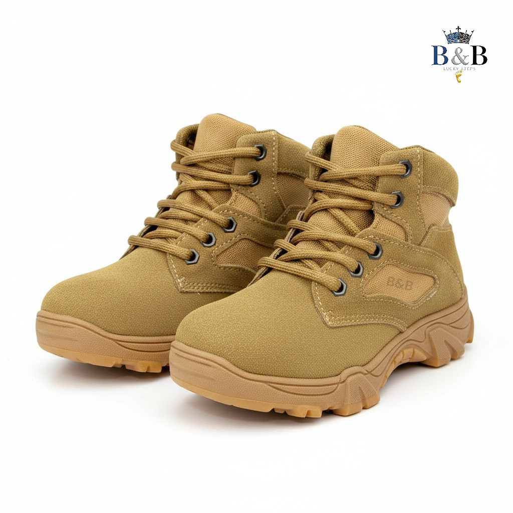 Ultimate Explorer Kids, Rugged Suede And All-Terrain Grip. Durable Desert Tan, Black And Beige sneakers for Active Kids. Breathable, Slip-Resistant Adventure Wear, Rugged Aesthetic for Everyday Cool.