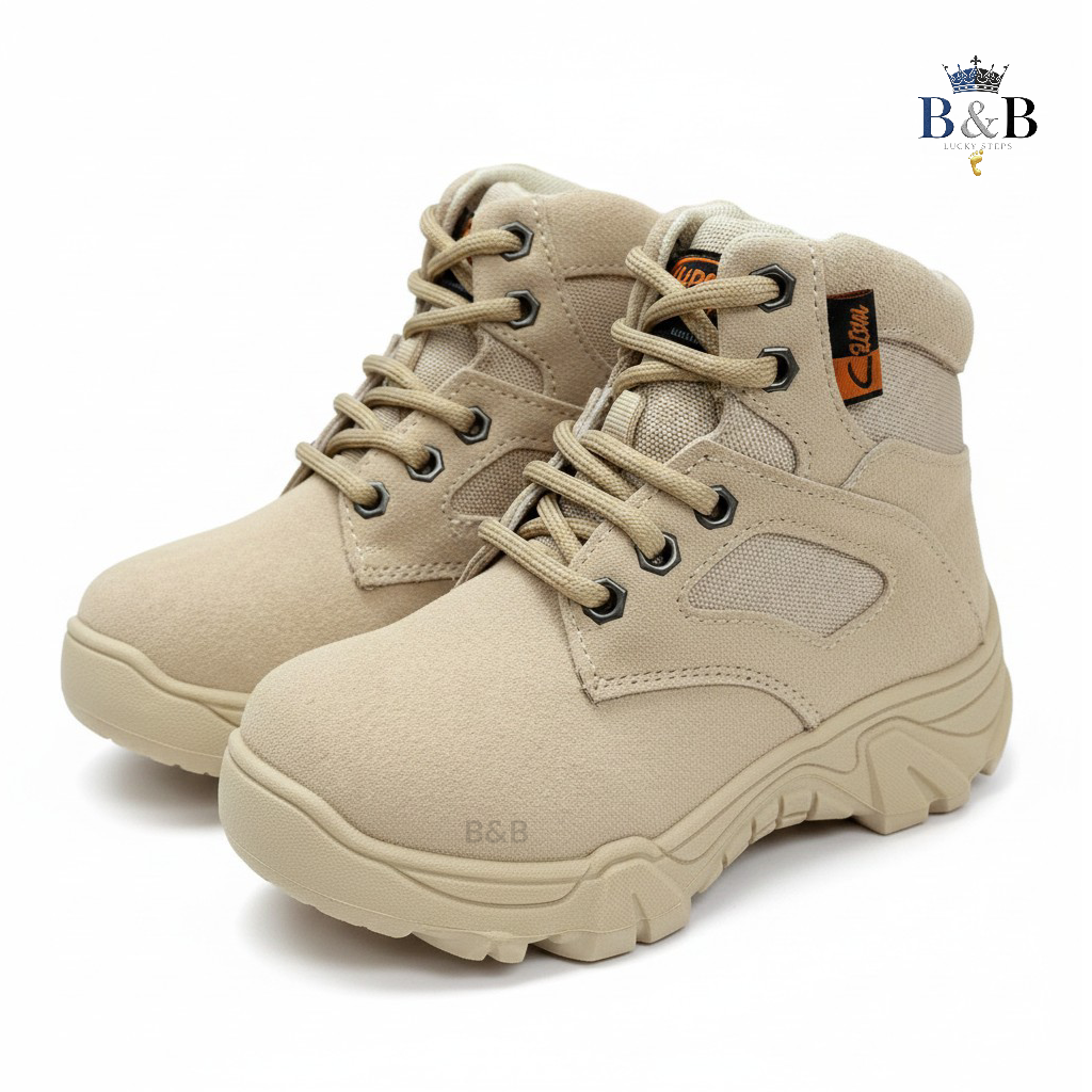 Ultimate Explorer Kids, Rugged Suede And All-Terrain Grip. Durable Desert Tan, Black And Beige sneakers for Active Kids. Breathable, Slip-Resistant Adventure Wear, Rugged Aesthetic for Everyday Cool.