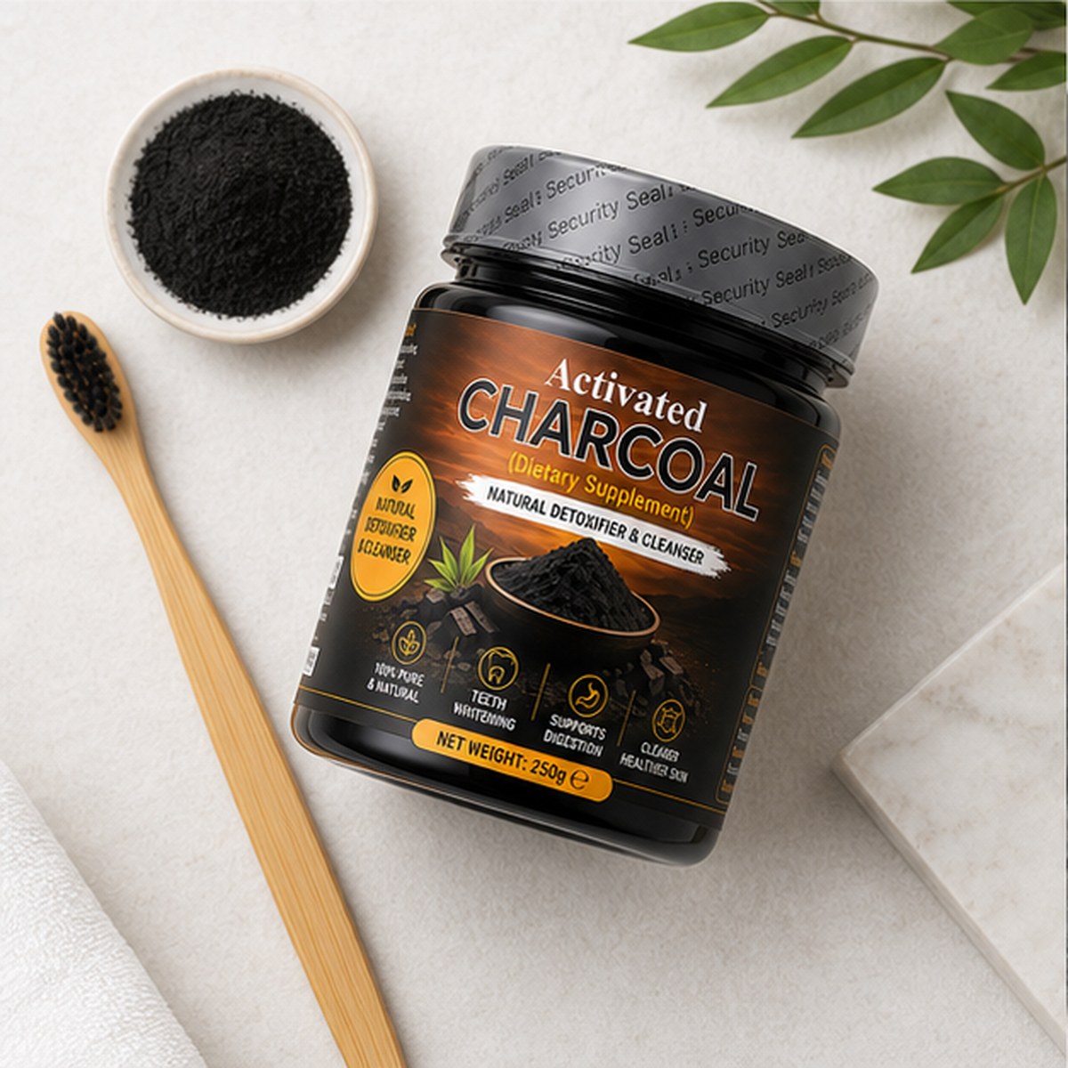 Activated Charcoal Powder 250g – Fine Unscented Tooth Powder in Tamper-Sealed Jar for Oral Care