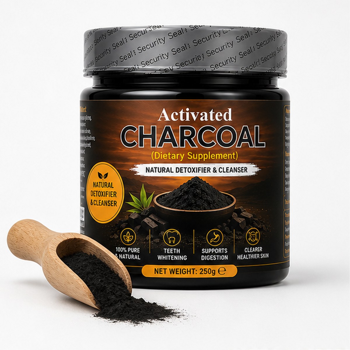 Activated Charcoal Powder 250g – Fine Unscented Tooth Powder in Tamper-Sealed Jar for Oral Care