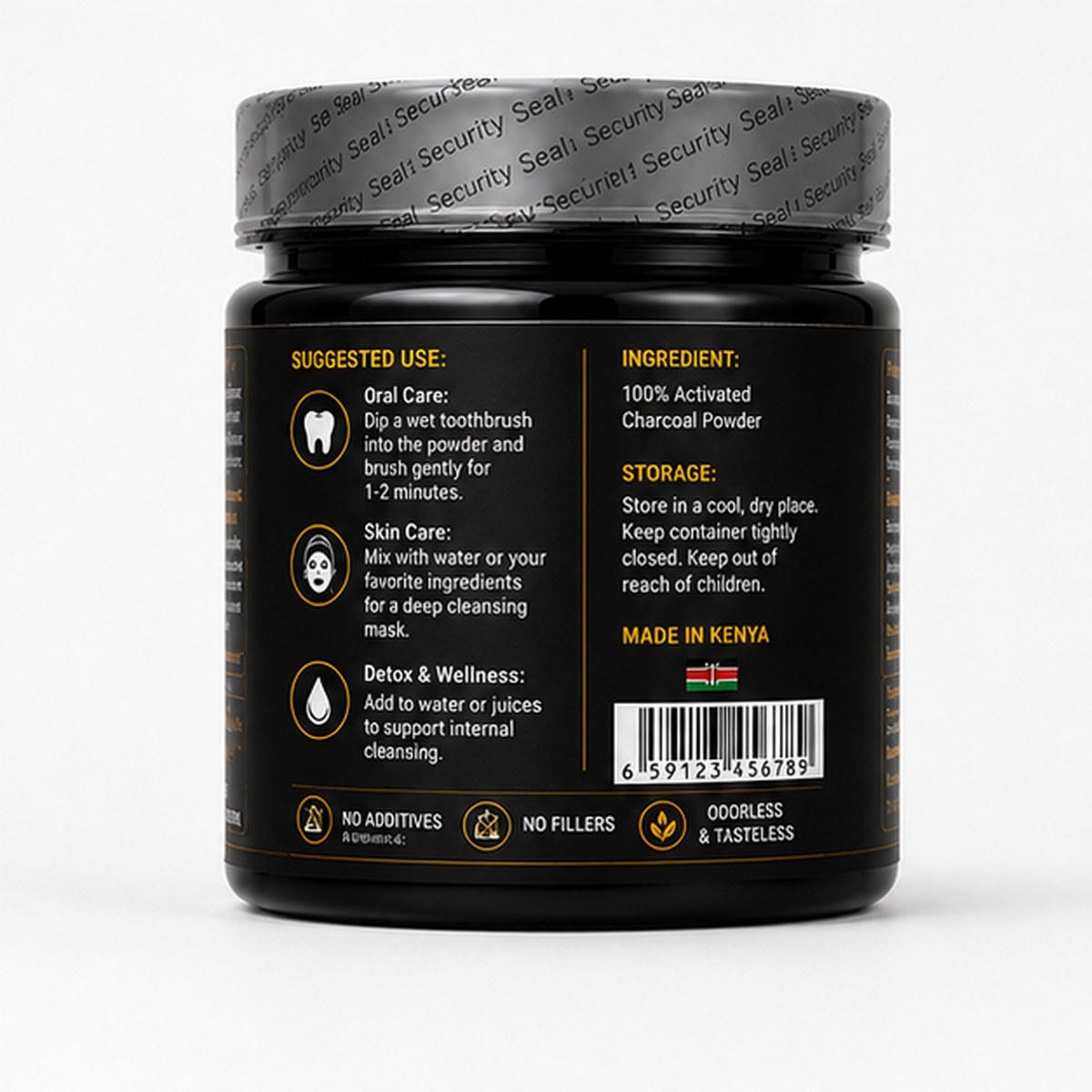 Activated Charcoal Powder 250g – Fine Unscented Tooth Powder in Tamper-Sealed Jar for Oral Care