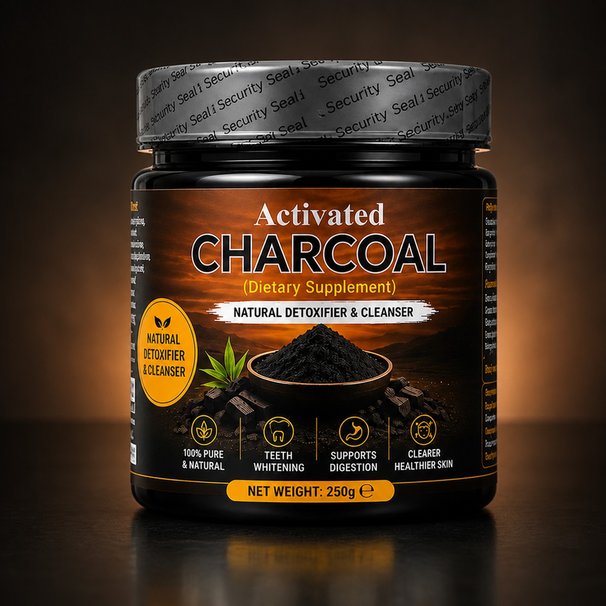 Activated Charcoal Powder 250g – Fine Unscented Tooth Powder in Tamper-Sealed Jar for Oral Care
