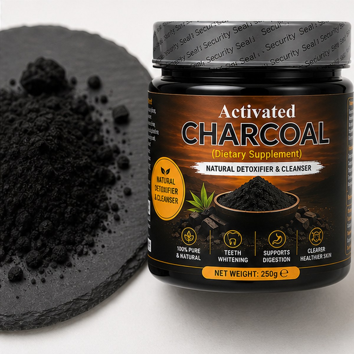 Activated Charcoal Powder 250g – Fine Unscented Tooth Powder in Tamper-Sealed Jar for Oral Care