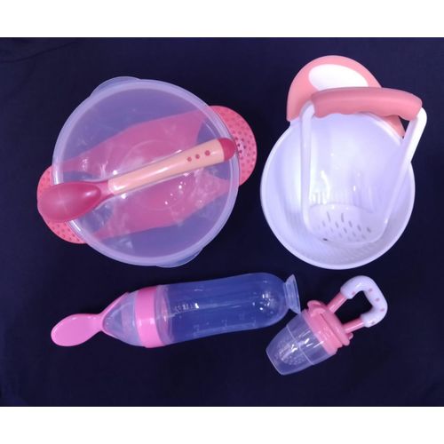 4 pack weaning set masher , fruit pacifier, feeding bowl and squeezer
