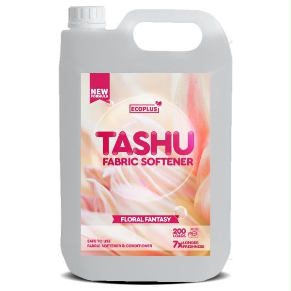 [Amazing offers] Ecoplus Tashu Fabric Softener & Conditioner (5L) softens fabrics, reduces wrinkles, protects against fading and stretching, and leaves clothes fresh with a long-lasting fragrance.