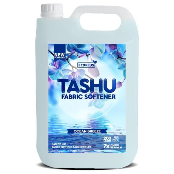 [Amazing offers] Ecoplus Tashu Fabric Softener & Conditioner (5L) softens fabrics, reduces wrinkles, protects against fading and stretching, and leaves clothes fresh with a long-lasting fragrance.