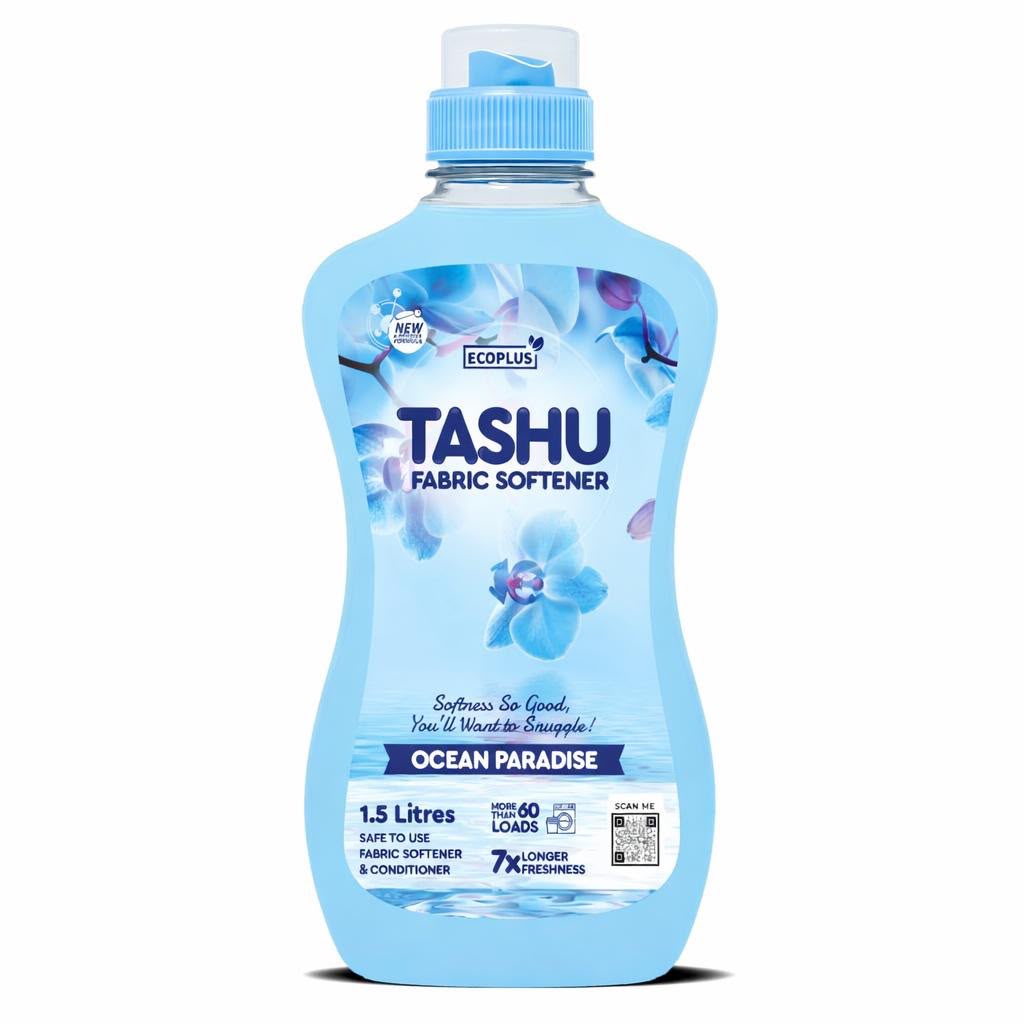 [Amazing offers] Ecoplus Tashu Fabric Softener & Conditioner (5L) softens fabrics, reduces wrinkles, protects against fading and stretching, and leaves clothes fresh with a long-lasting fragrance.