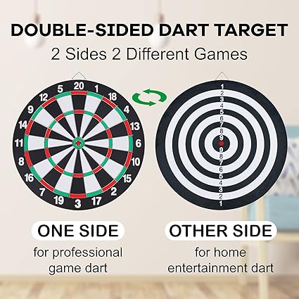 Dart Board Set, 17 Inch Dartboard Game with 6 Brass-Plastic Darts,Man Cave Stuff for Adults,Bars,Arcades,Billiard Rooms,Family Leisure SportDartboard, Darts Metal Tip , Professional Number Ring Dart