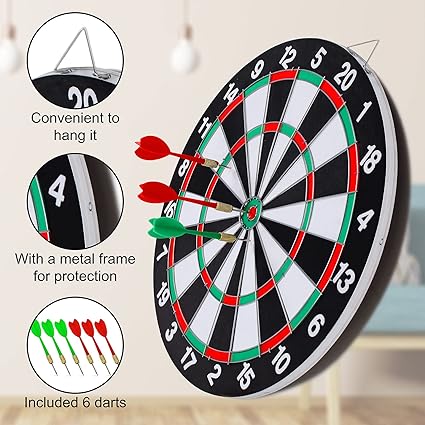 Dart Board Set, 17 Inch Dartboard Game with 6 Brass-Plastic Darts,Man Cave Stuff for Adults,Bars,Arcades,Billiard Rooms,Family Leisure SportDartboard, Darts Metal Tip , Professional Number Ring Dart