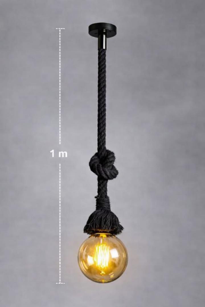 1 Meter Black Sisal Hemp Rope Single One Bulb Pendant Light Chandelier Ceiling Light