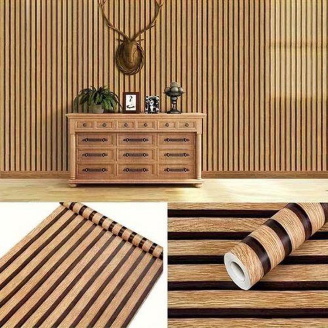 3D Brown Striped Fluted Wall Panel Wood Effect Self Adhesive Peel and Stick Wallpaper Wall Sticker