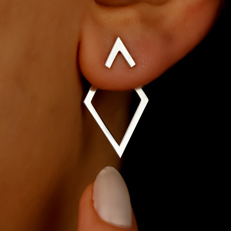 Double Layer Rhombus Hoop Earrings, 14K Gold Plated Geometric Earrings for Women, Hypoallergenic Zinc Alloy Minimalist Earrings, Fashion Statement Jewelry