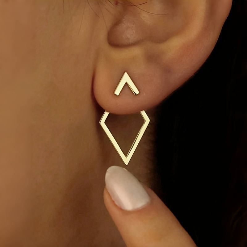 Double Layer Rhombus Hoop Earrings, 14K Gold Plated Geometric Earrings for Women, Hypoallergenic Zinc Alloy Minimalist Earrings, Fashion Statement Jewelry