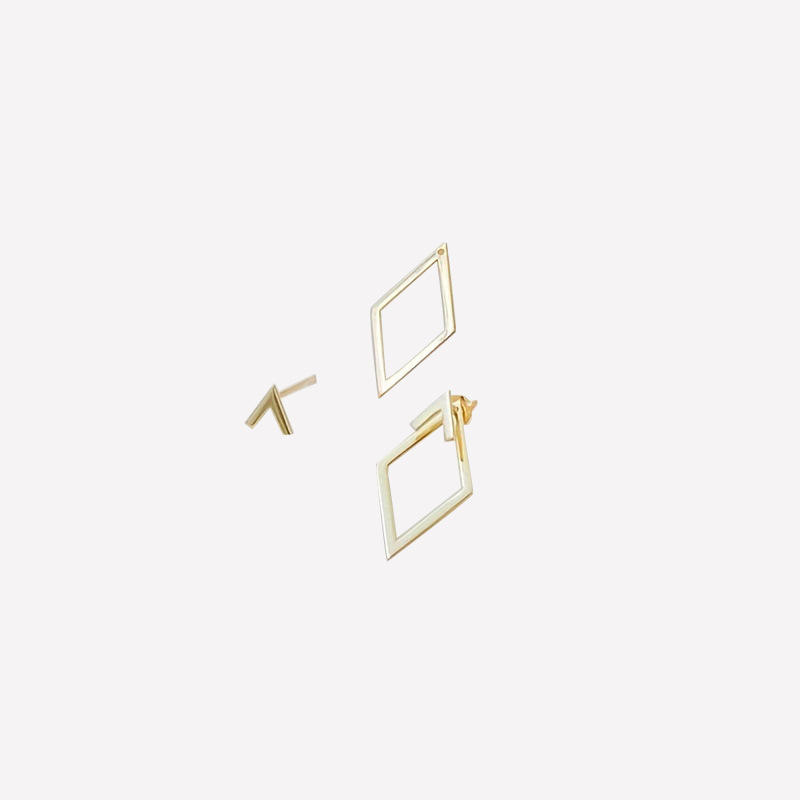 Double Layer Rhombus Hoop Earrings, 14K Gold Plated Geometric Earrings for Women, Hypoallergenic Zinc Alloy Minimalist Earrings, Fashion Statement Jewelry