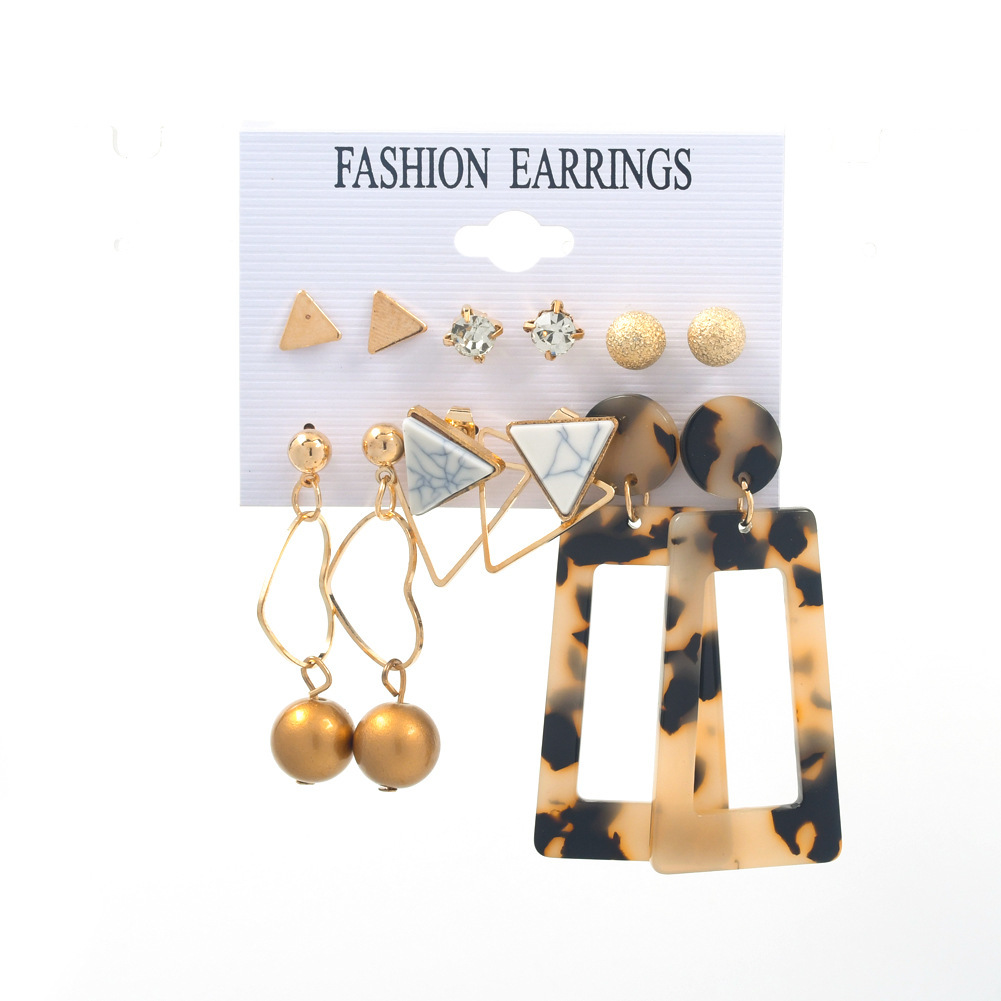 Women Earrings Set, 6 Pairs Geometric Tortoise Shell Drop Studs, Gold Plated Fashion Jewelry Gift