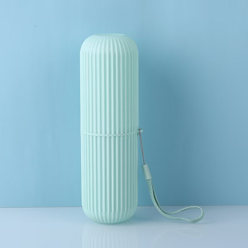 Portable Striped Travel Toothbrush Case BPA Free Dustproof Toothpaste Storage Box With Carry Lanyard For Business Trip Camping Bathroom Household Use