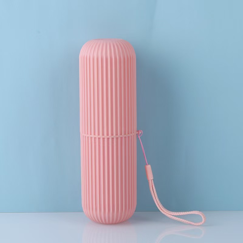 Portable Striped Travel Toothbrush Case BPA Free Dustproof Toothpaste Storage Box With Carry Lanyard For Business Trip Camping Bathroom Household Use