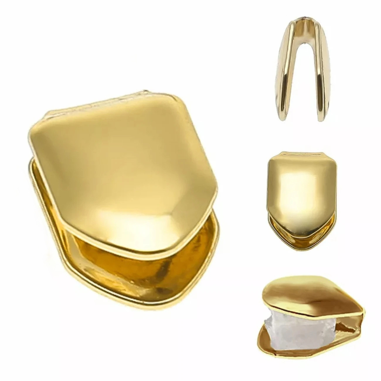 Gold Trendy Rock Rapper Hip Hop GrillzCaps Mold Top & Bottom Grill BodyJewelry Single Teeth