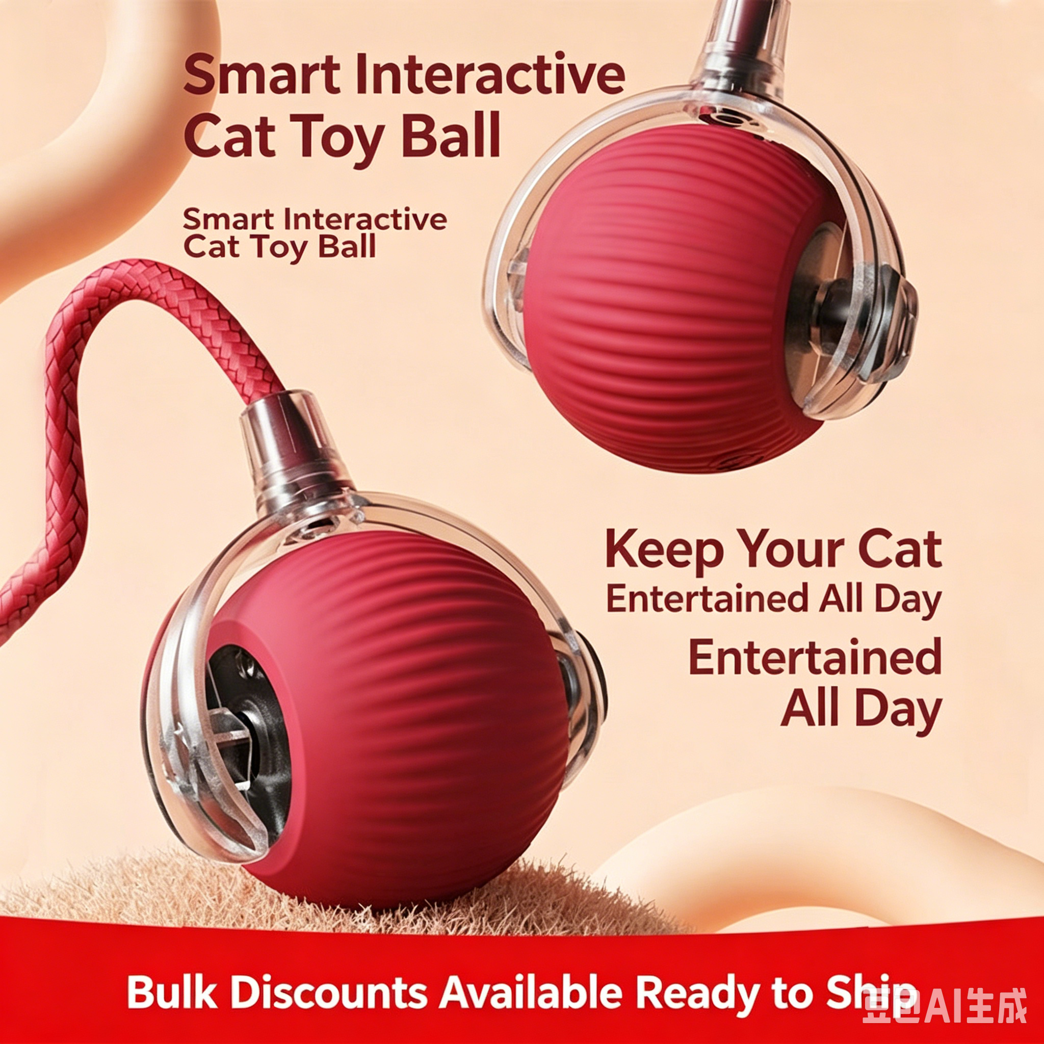 Smart Automatic Obstacle Avoid Cat Rolling Ball Food Grade Silicone Bite Resistant Three Speed Type C Rechargeable Self Play Teasing Cat Toy With Lanyard
